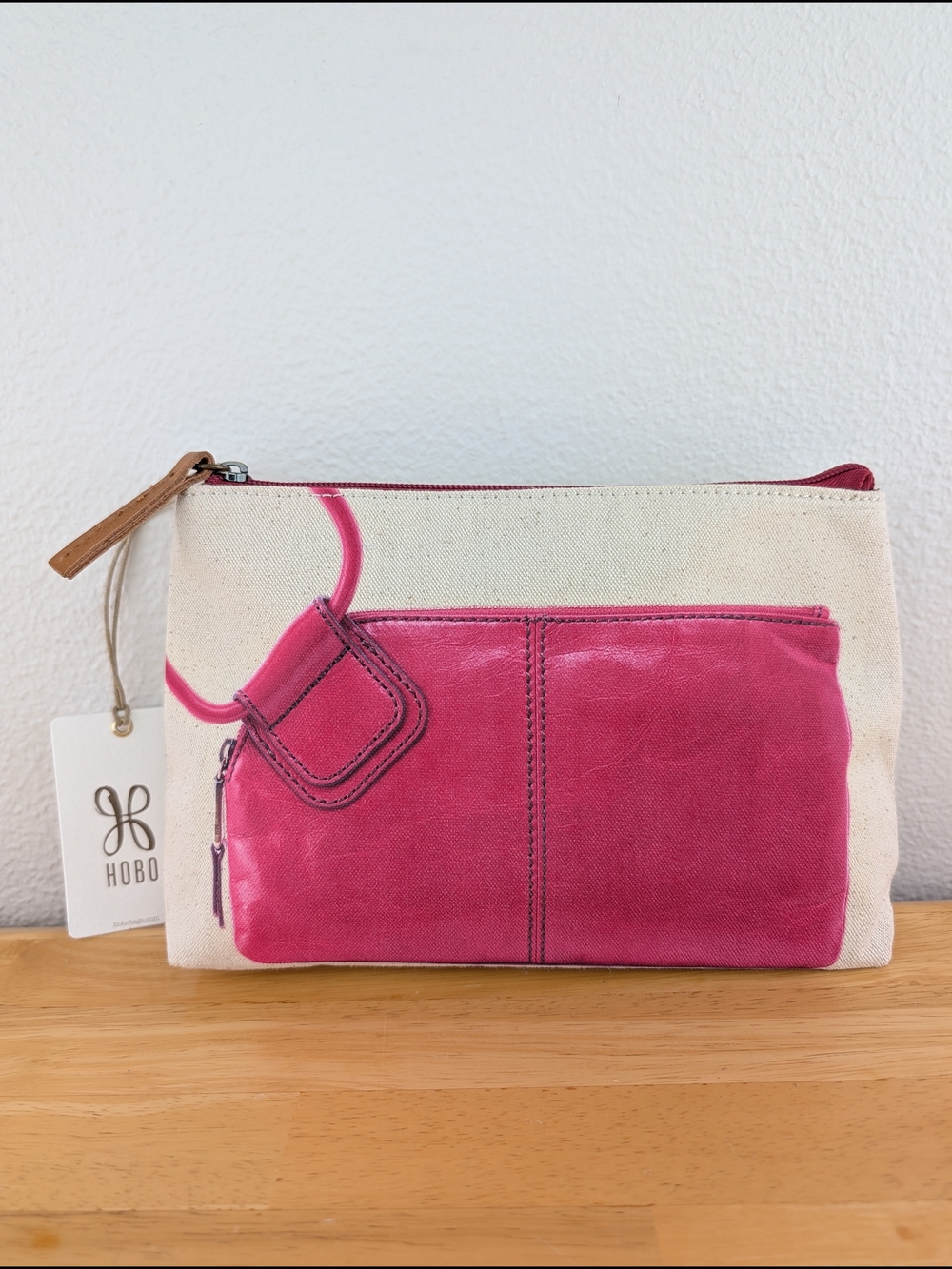 HOBO Sable Canvas Top Zip Pouch Clutch Cotton Leather Trim Accessories NWT